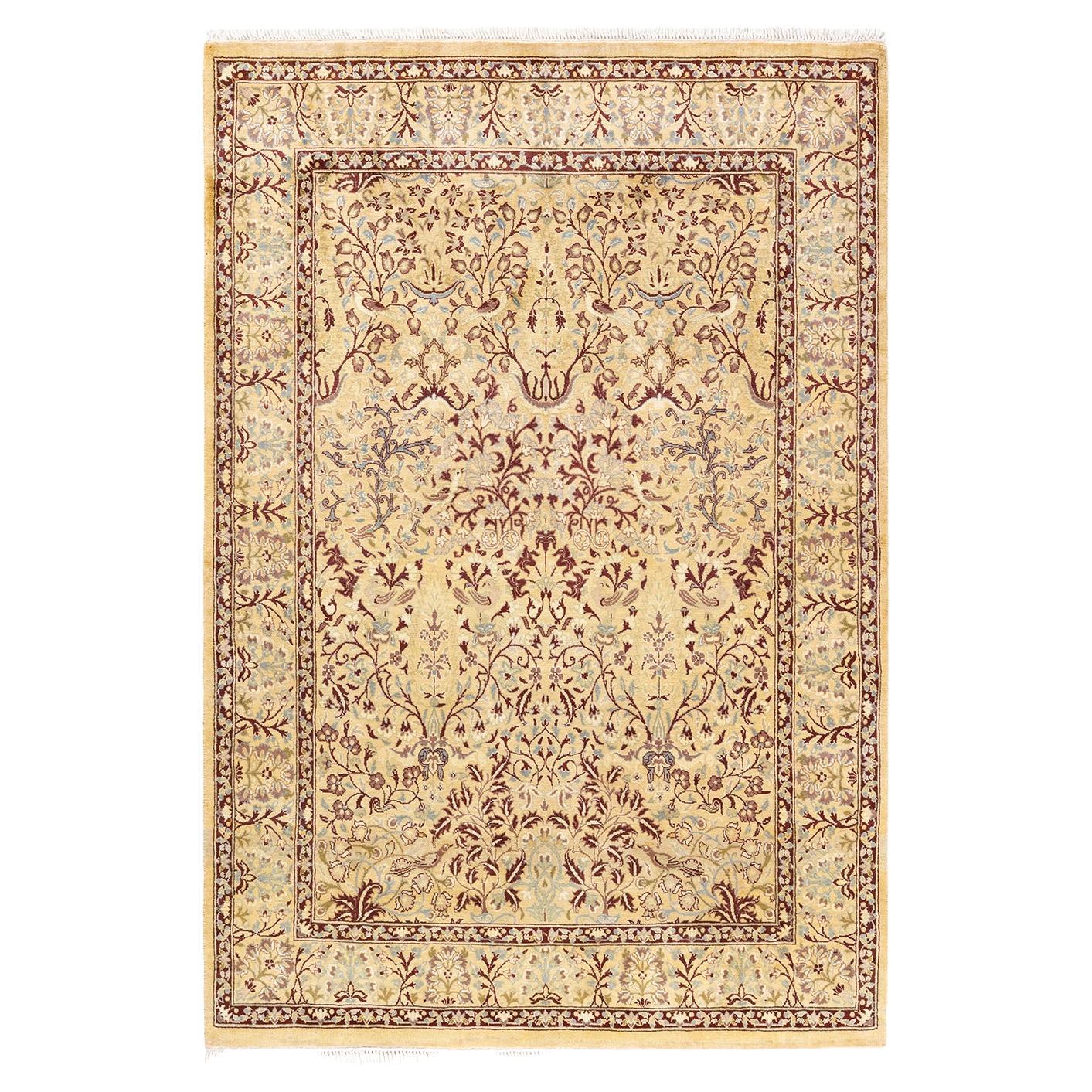 One-of-a-Kind Hand Knotted Oriental Mogul Yellow Area Rug