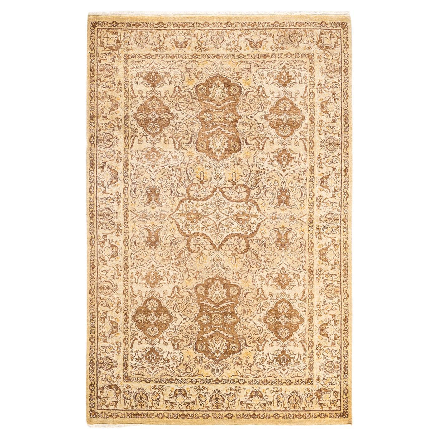 One-of-a-Kind Hand Knotted Oriental Mogul Yellow Area Rug