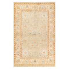 Tapis Oriental Mogul jaune noué à la main, unique en son genre