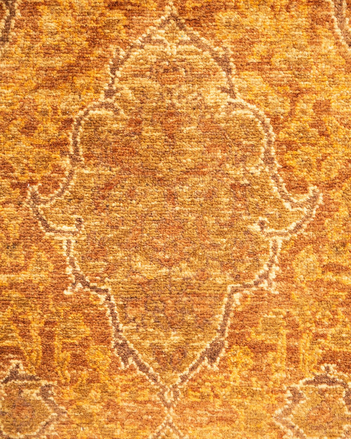 Pakistani One-of-a-kind Hand Knotted Oriental Mogul Yellow Area Rug For Sale