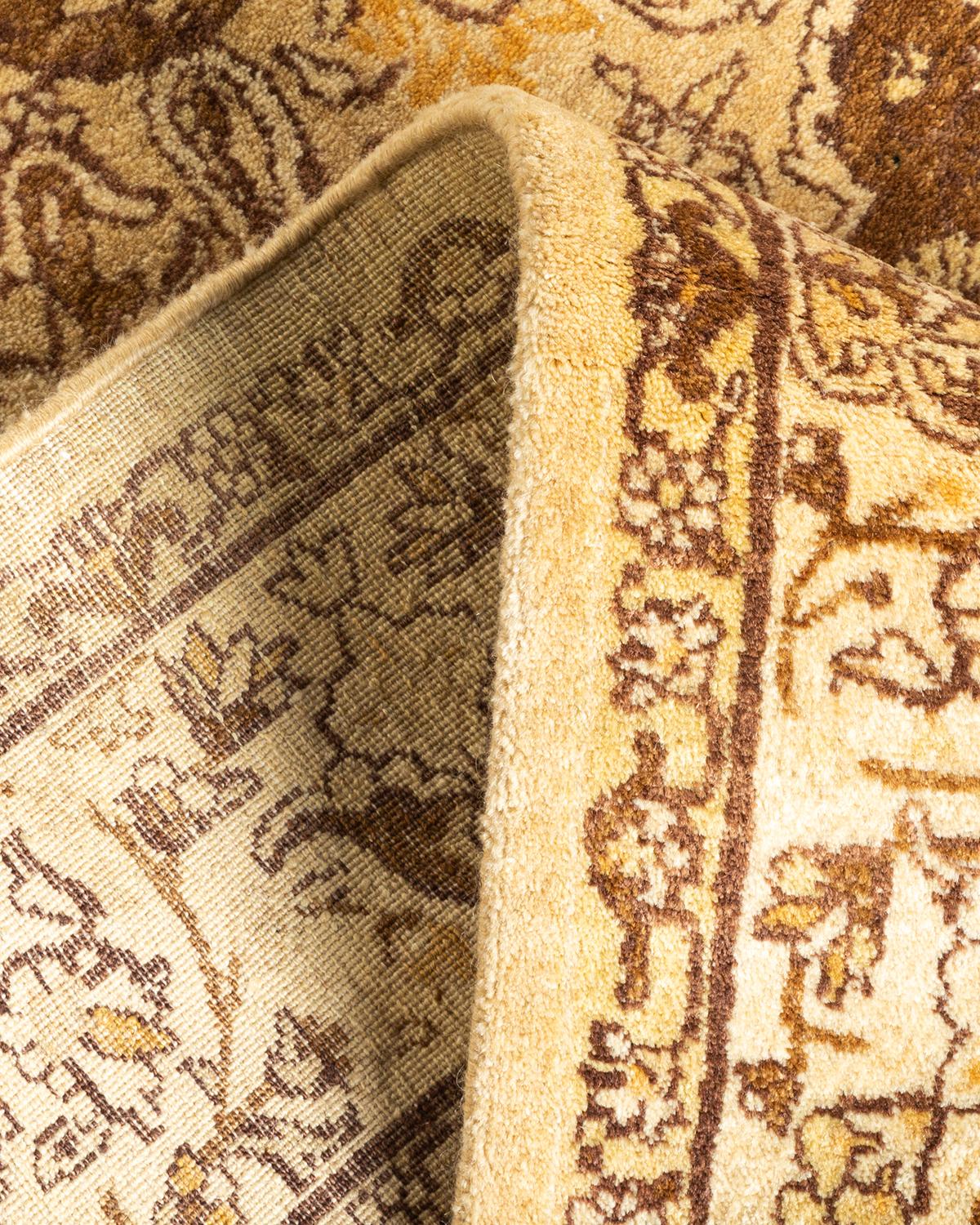 Laine Tapis Oriental Mogul jaune noué à la main, unique en son genre en vente