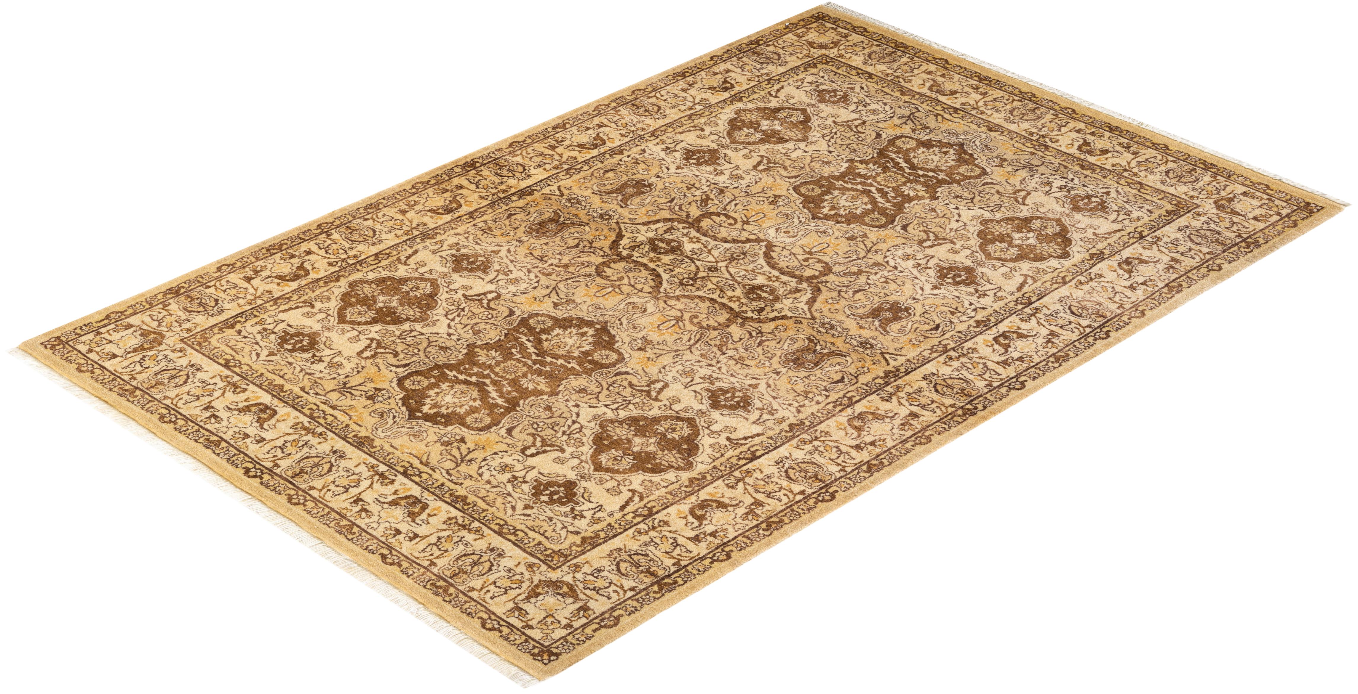 Tapis Oriental Mogul jaune noué à la main, unique en son genre en vente 2