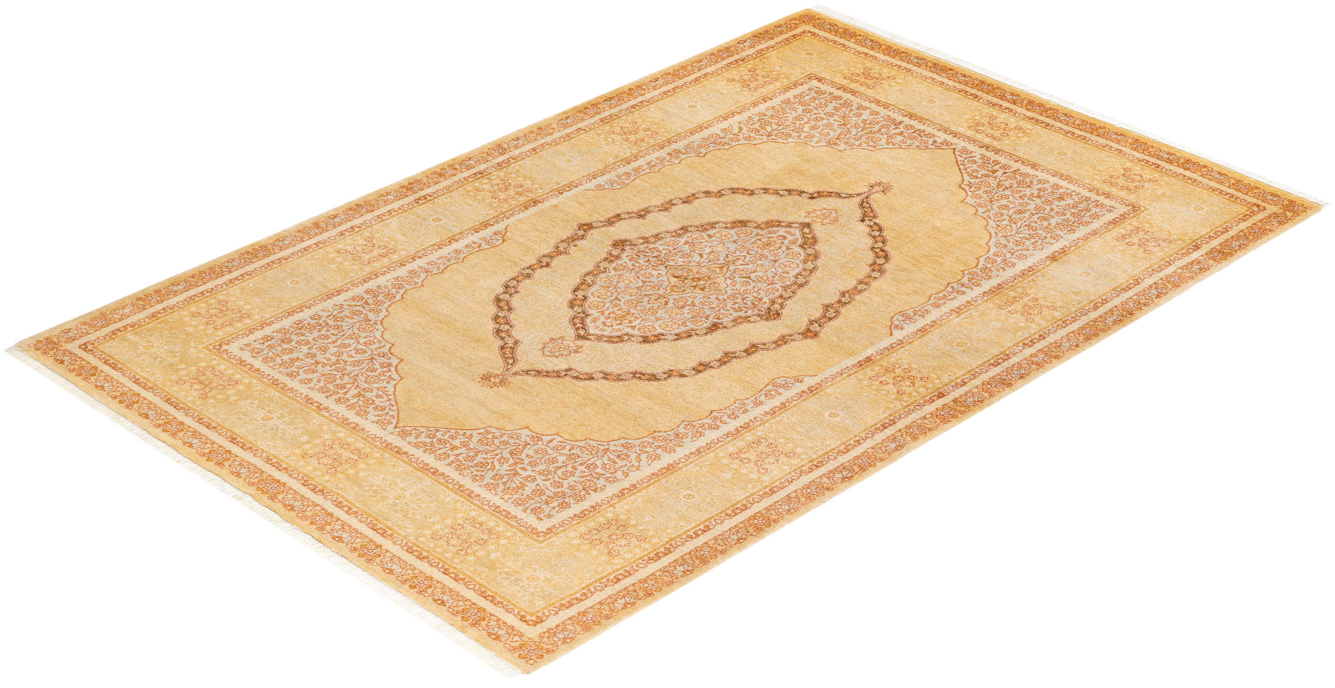 One-Of-A-Kind Hand Knotted Oriental Mogul Yellow Area Rug For Sale 2