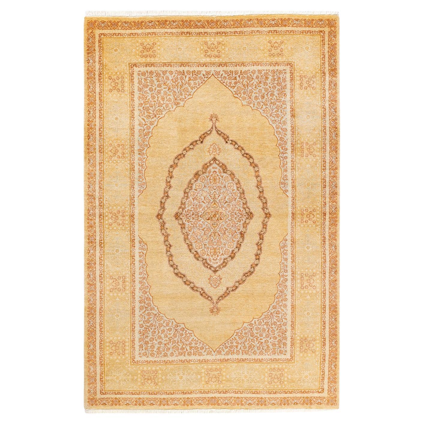 One-Of-A-Kind Hand Knotted Oriental Mogul Yellow Area Rug For Sale