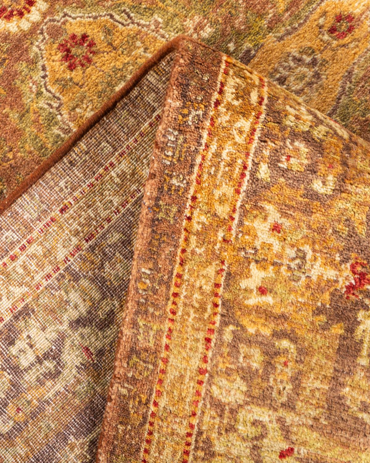 Laine Tapis unique Oriental Mogul jaune noué à la main, unique en son genre en vente