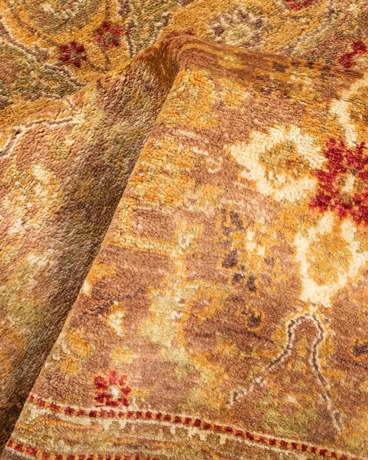 Tapis unique Oriental Mogul jaune noué à la main, unique en son genre en vente 1