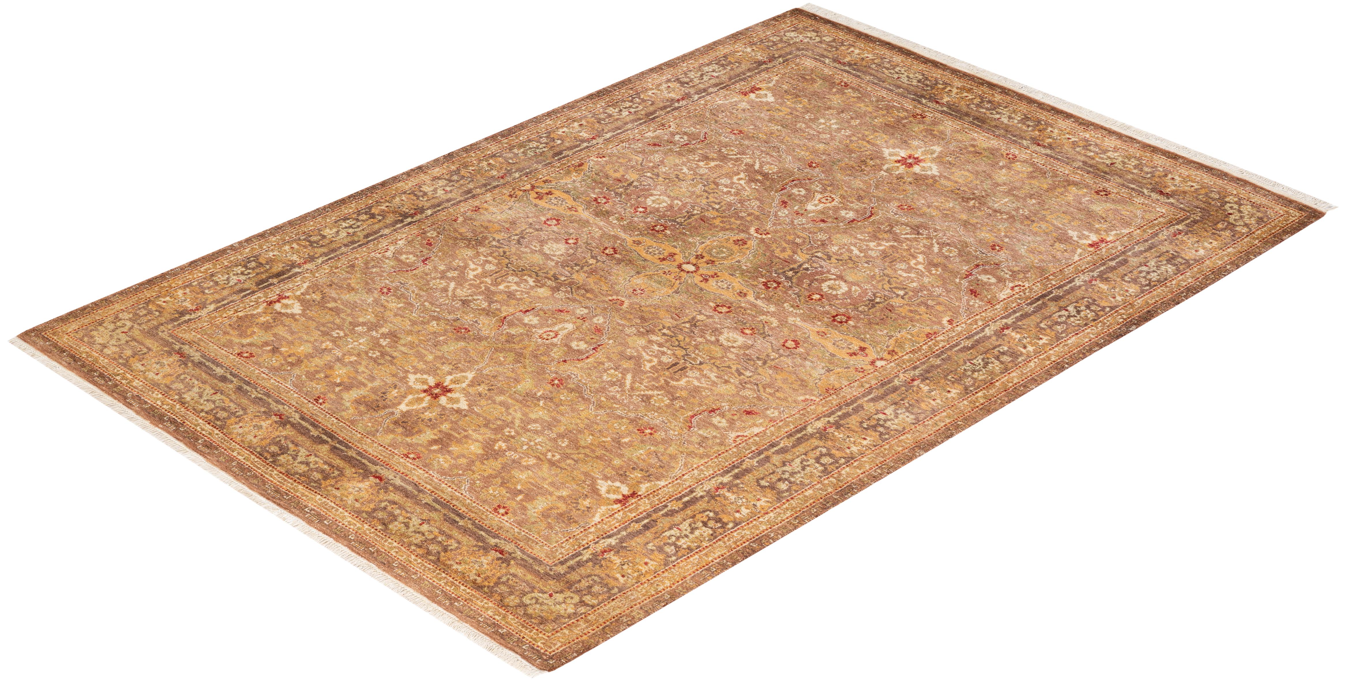 Tapis unique Oriental Mogul jaune noué à la main, unique en son genre en vente 2