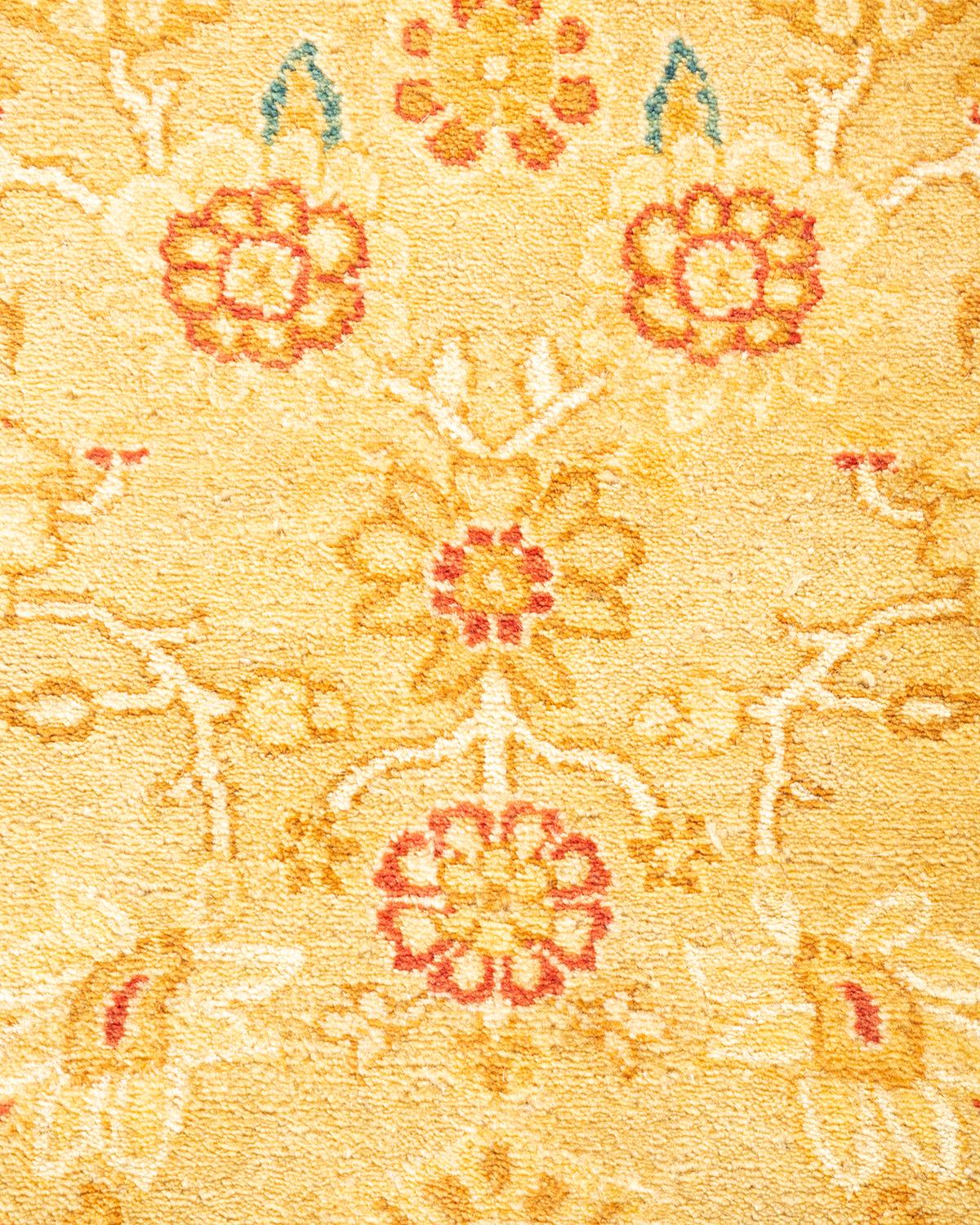 Pakistani One-Of-A-Kind Hand Knotted Oriental Mogul Yellow Area Rug For Sale