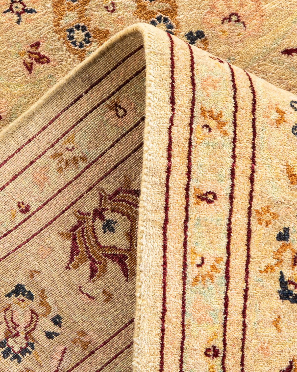 Laine Tapis d'Orient Mogul jaune, noué à la main, unique en son genre en vente