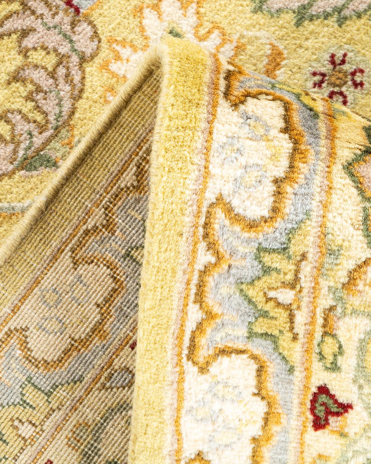 Laine Tapis Oriental Mogul jaune noué à la main, unique en son genre en vente