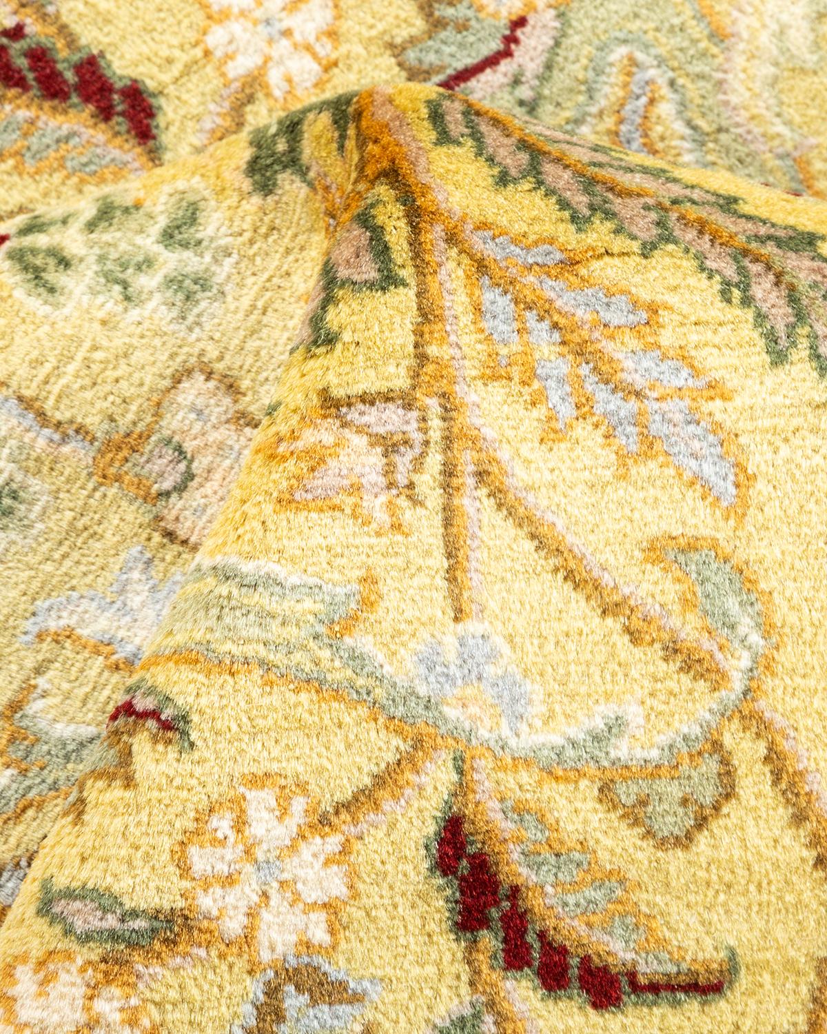 Tapis Oriental Mogul jaune noué à la main, unique en son genre en vente 1