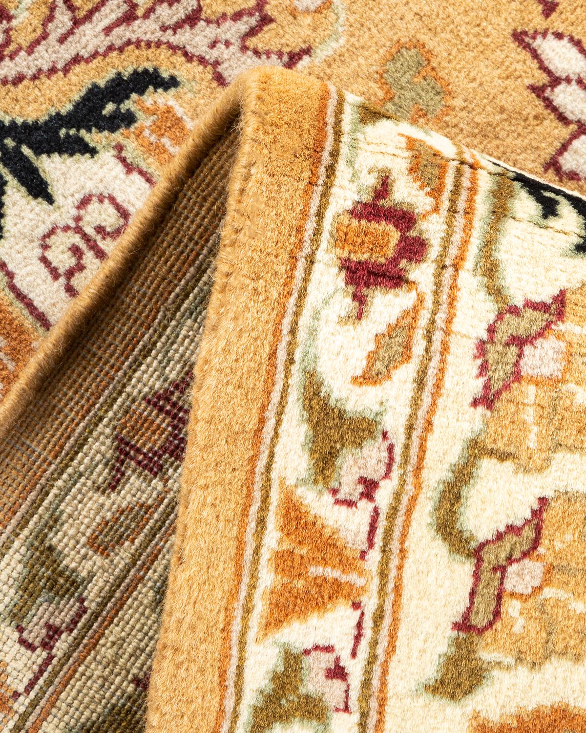 Laine Tapis Oriental Mogul jaune noué à la main, unique en son genre en vente