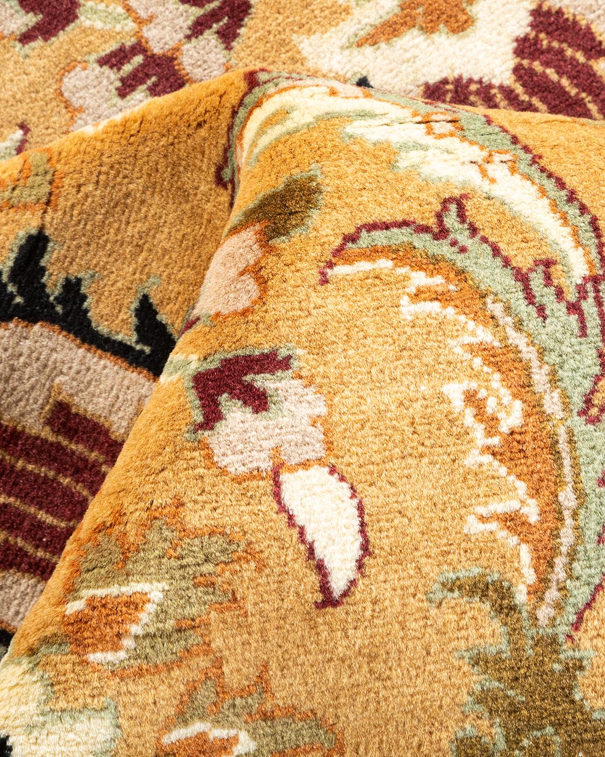 Tapis Oriental Mogul jaune noué à la main, unique en son genre en vente 1