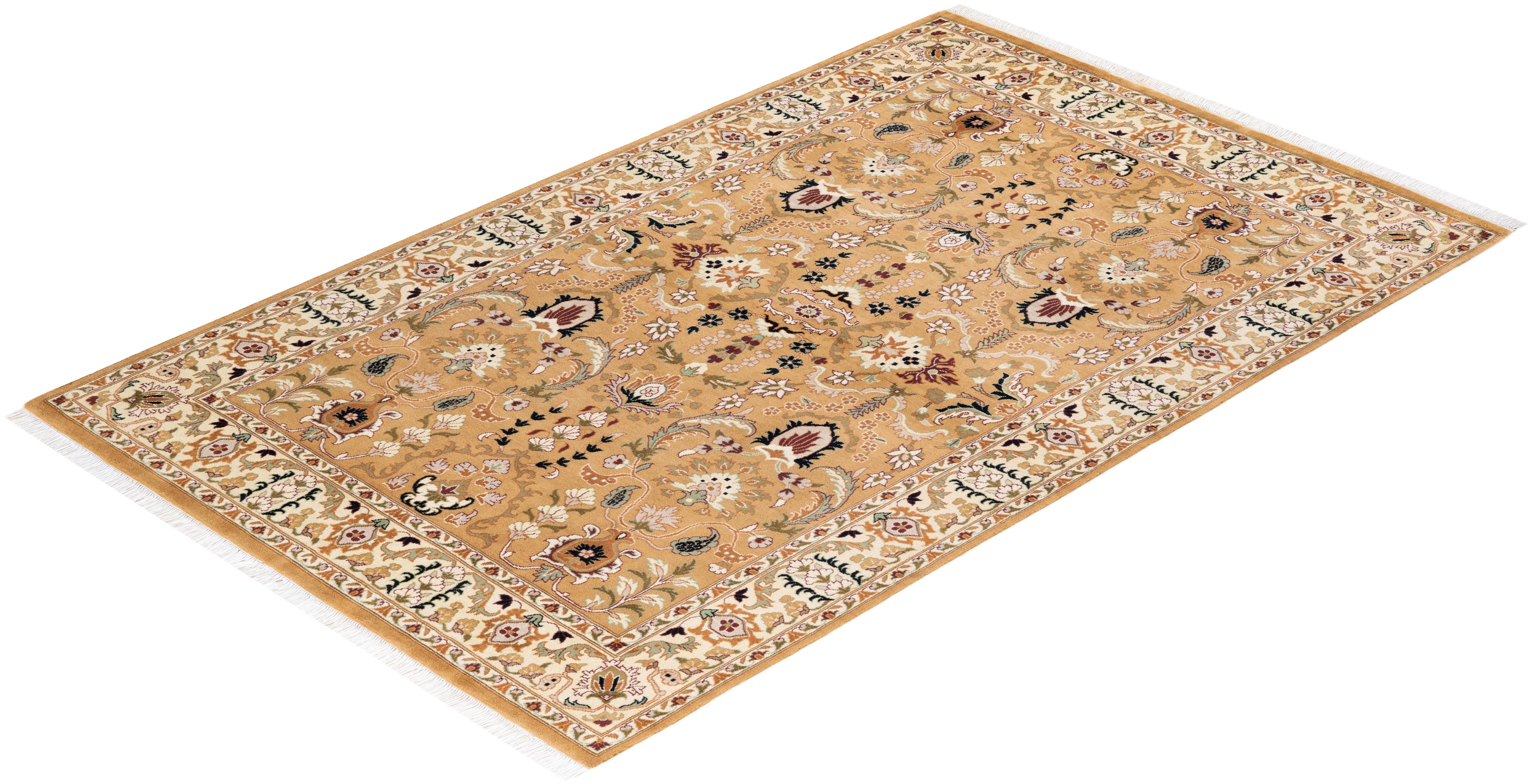 Tapis Oriental Mogul jaune noué à la main, unique en son genre en vente 2