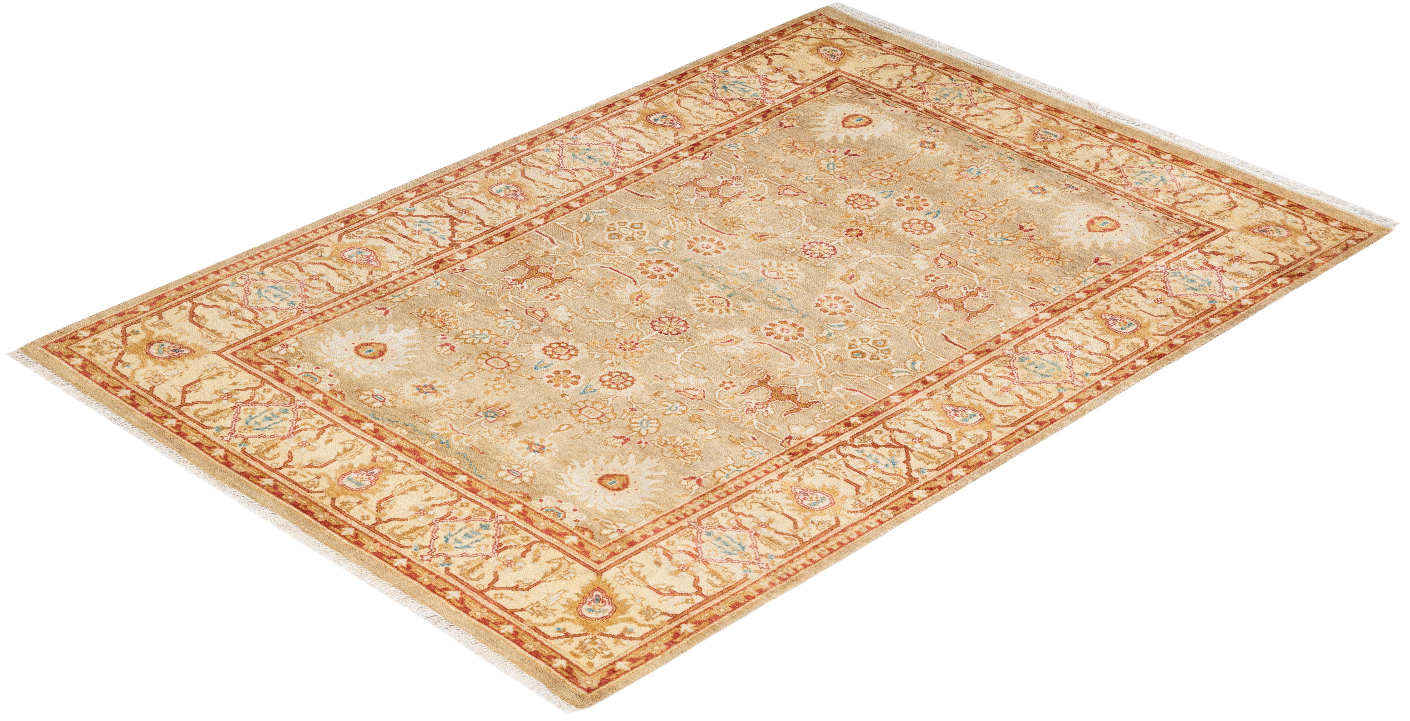 Tapis Oriental Mogul jaune noué à la main, unique en son genre en vente 2