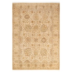 Tapis Oriental Mogul jaune noué à la main, unique en son genre