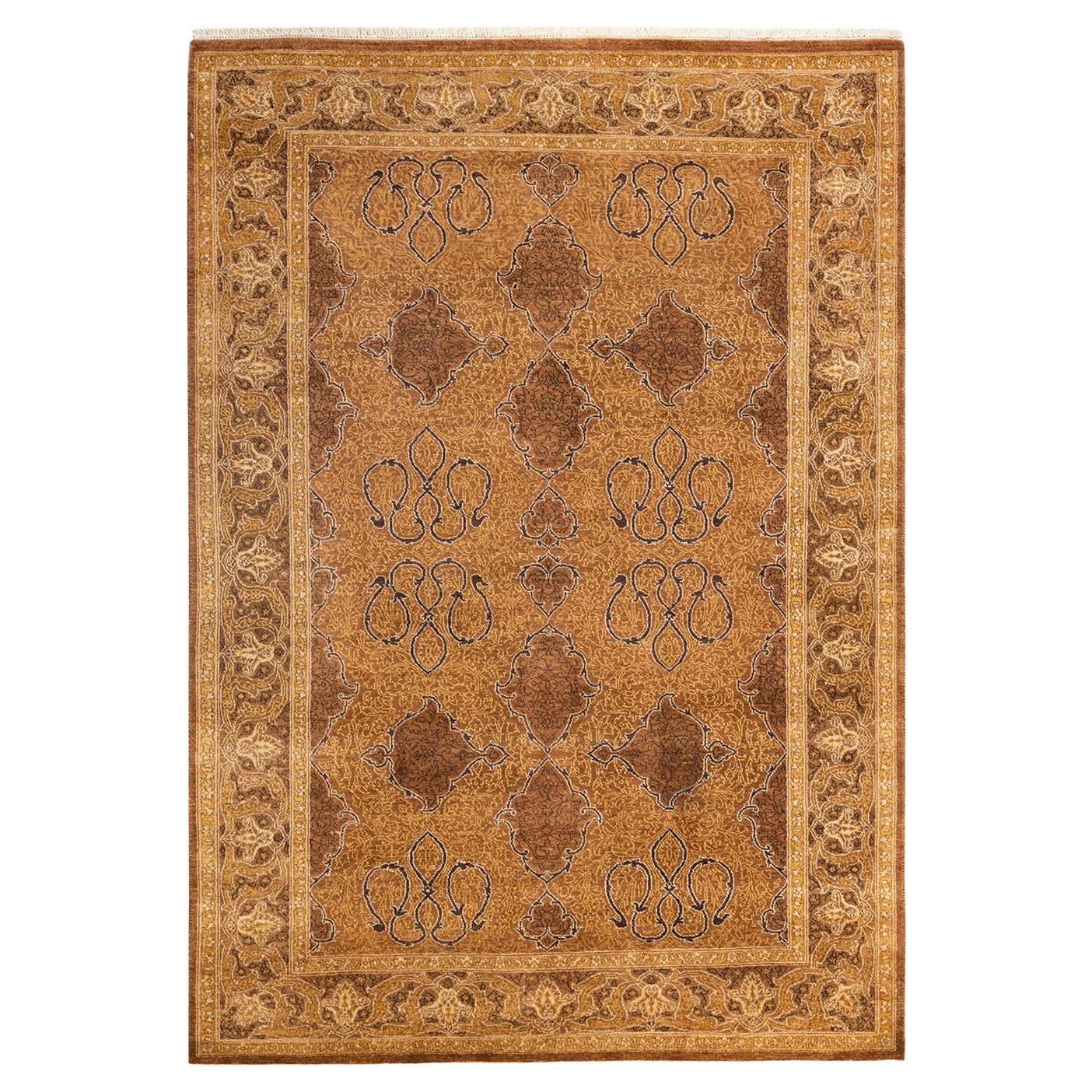 One-of-a-Kind Hand Knotted Oriental Mogul Yellow Area Rug