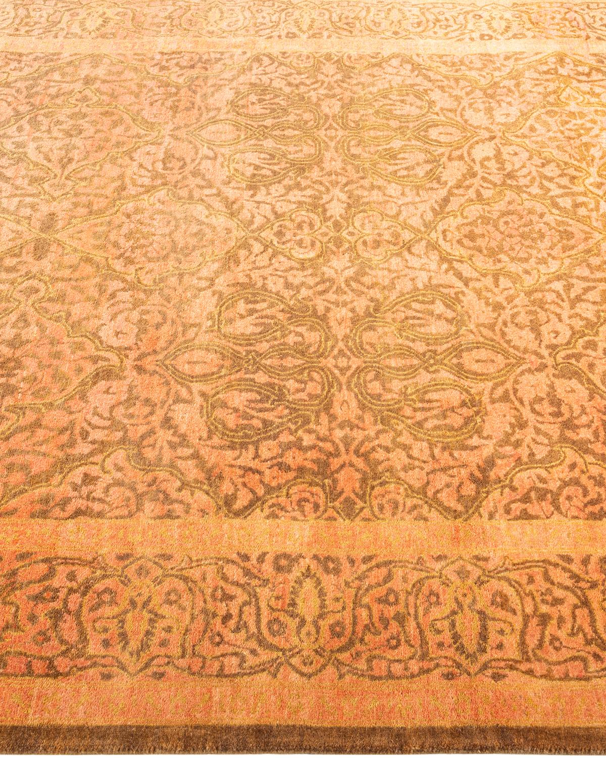 Tapis unique Oriental Mogul jaune noué à la main de 4' 3
