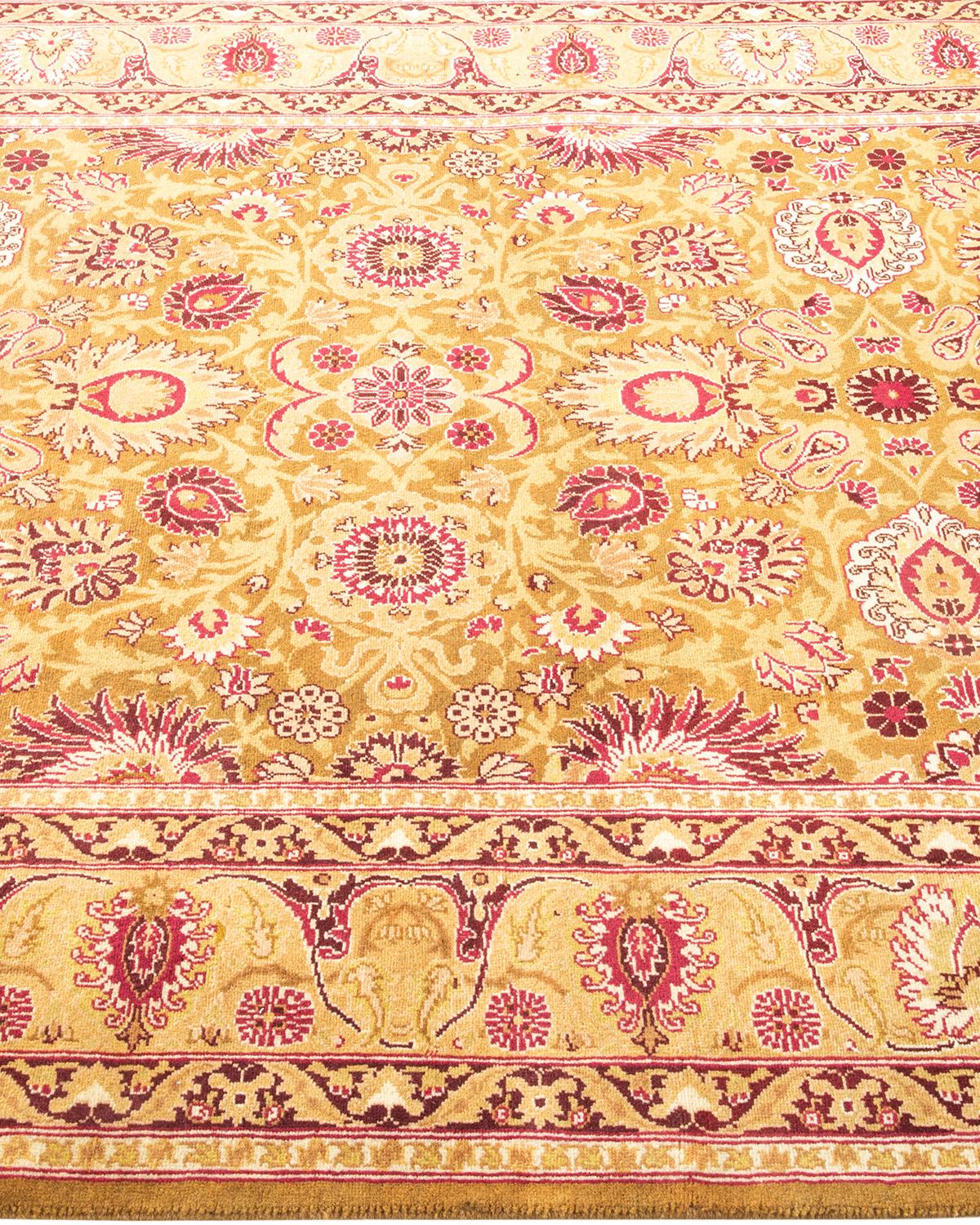 One-of-a-kind Hand Knotted Oriental Mogul Yellow Area Rug In New Condition For Sale In Norwalk, CT