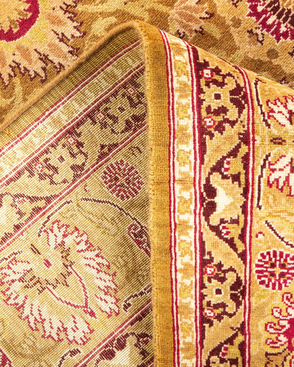 Laine Tapis Oriental Mogul jaune noué à la main, unique en son genre en vente