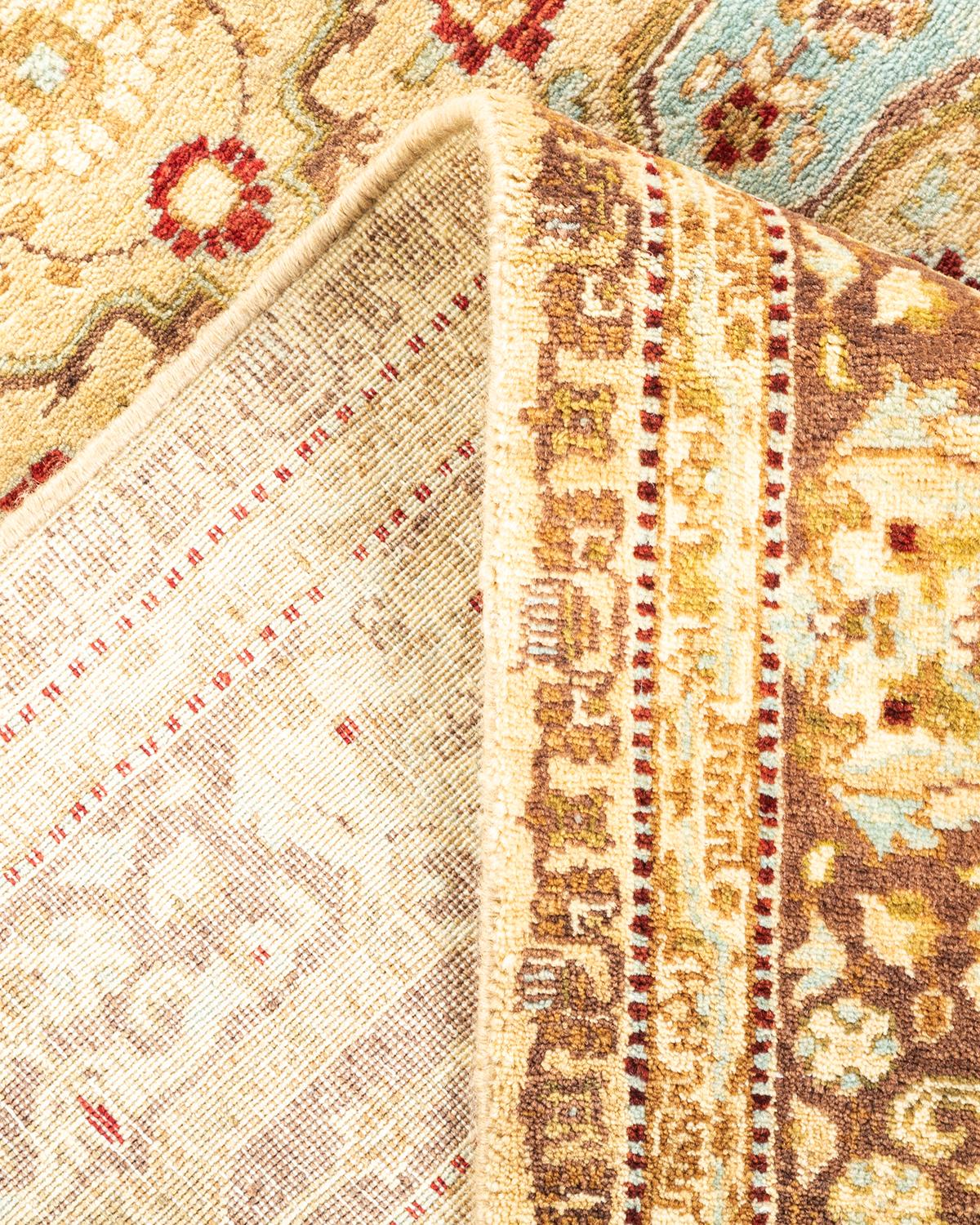 Laine Tapis Oriental Mogul jaune noué à la main, unique en son genre en vente