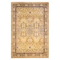 5.6x8.8 Ft Exquisite Yellow Turkish Area Rug, Modern Floral Handmade ...