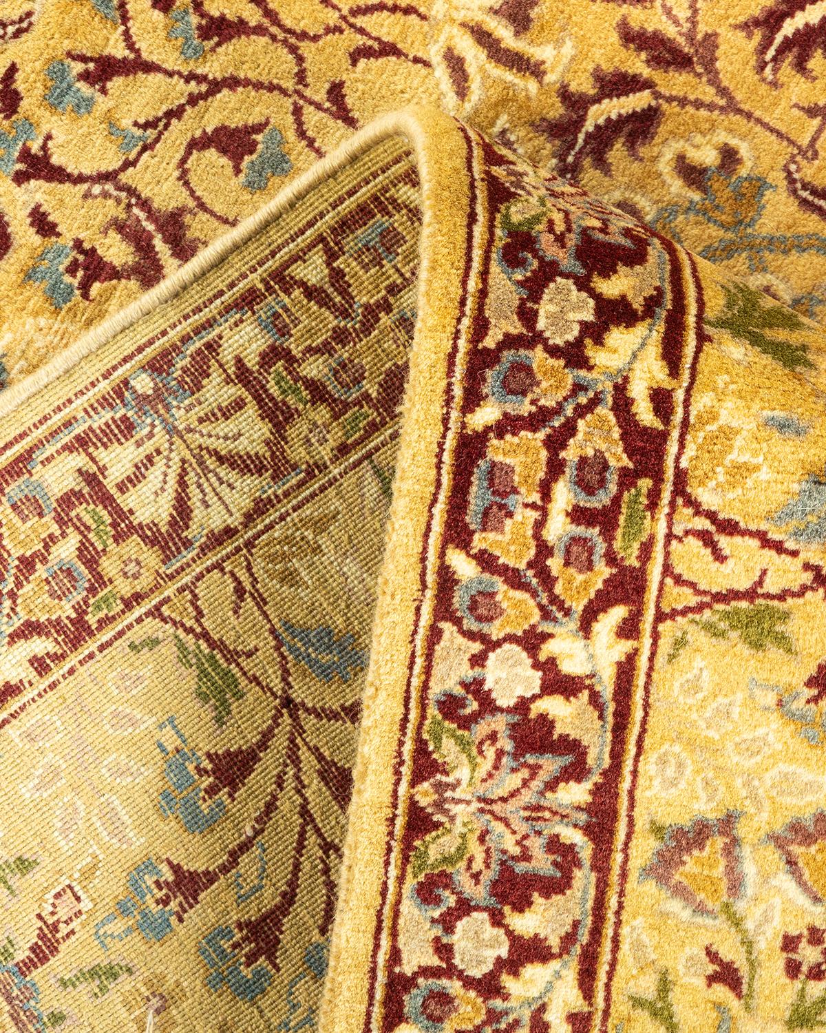 Laine Tapis Oriental Mogul jaune noué à la main, unique en son genre en vente