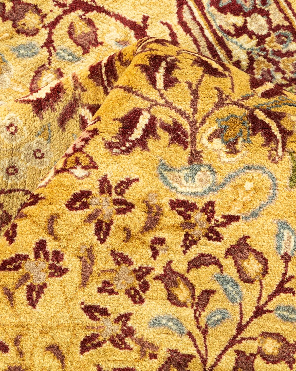Tapis Oriental Mogul jaune noué à la main, unique en son genre en vente 1