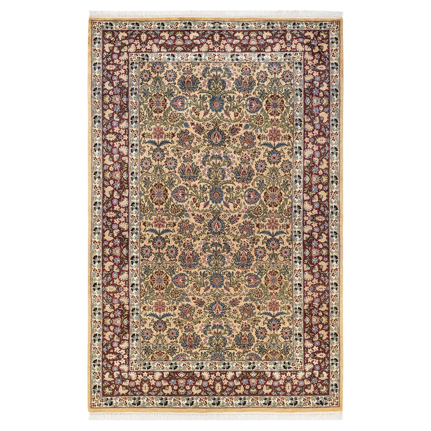 One-Of-A-Kind Hand Knotted Oriental Mogul Yellow Area Rug 4' 7" x 7' 1" For Sale