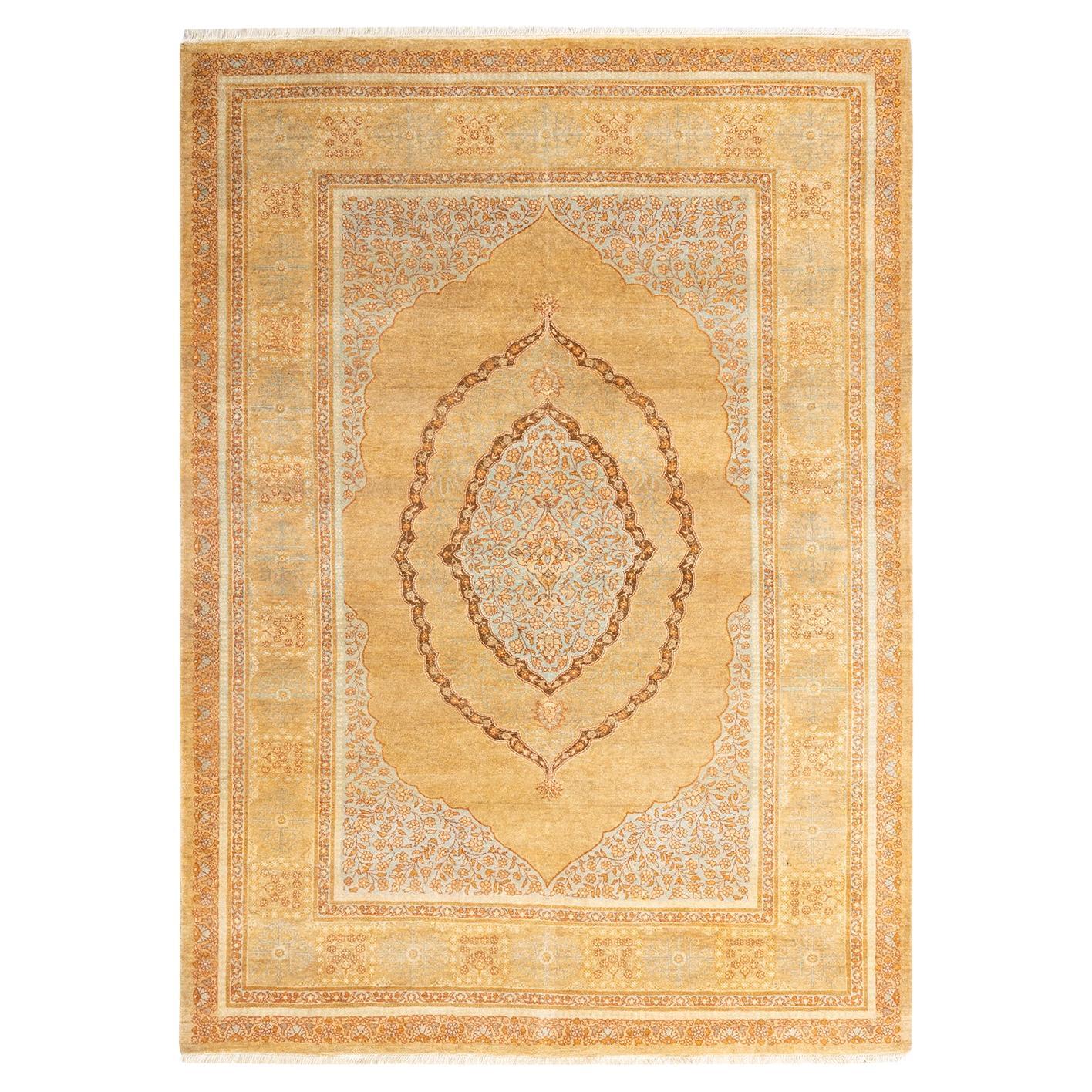 One-Of-A-Kind Hand Knotted Oriental Mogul Yellow Area Rug 4' 8" x 6' 7" For Sale