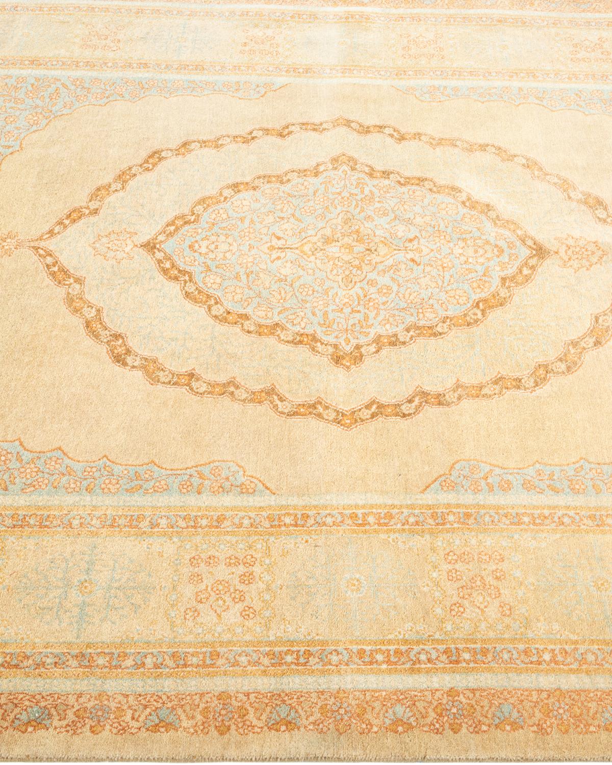 Tapis unique Oriental Mogul jaune noué à la main de 4' 9
