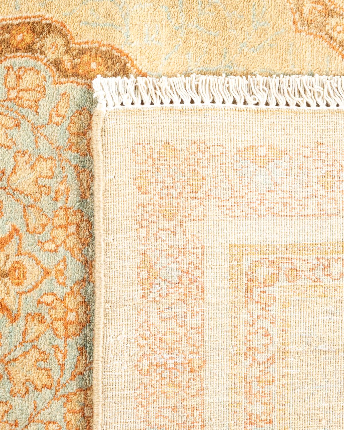 XXIe siècle et contemporain Tapis unique Oriental Mogul jaune noué à la main de 4' 9