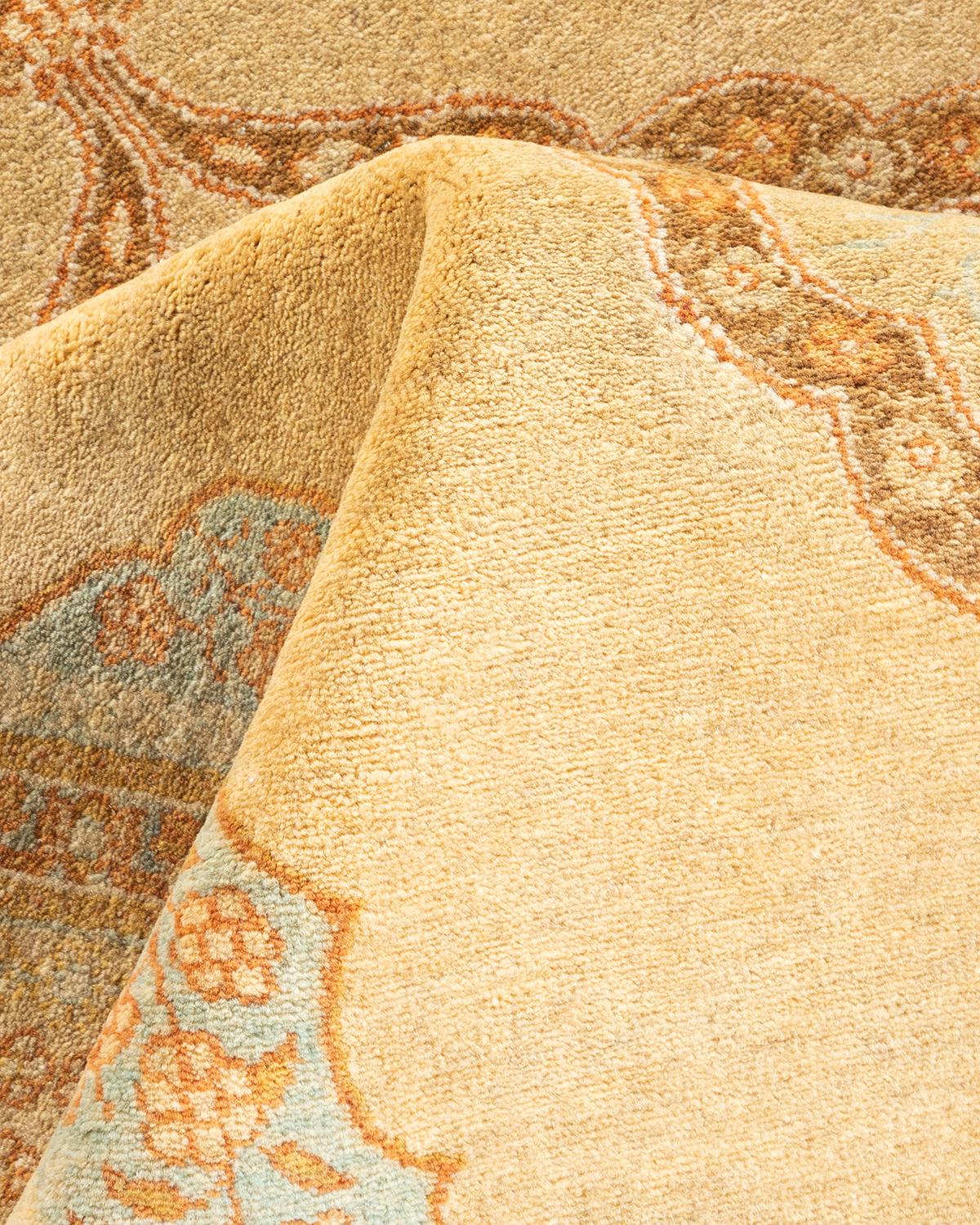 Tapis unique Oriental Mogul jaune noué à la main de 4' 9