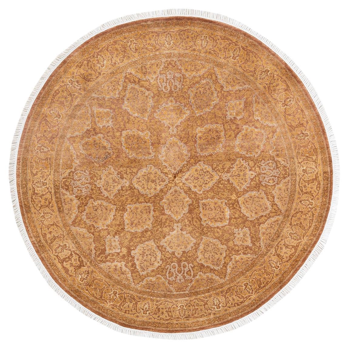 Tapis Oriental Mogul jaune noué à la main, unique en son genre