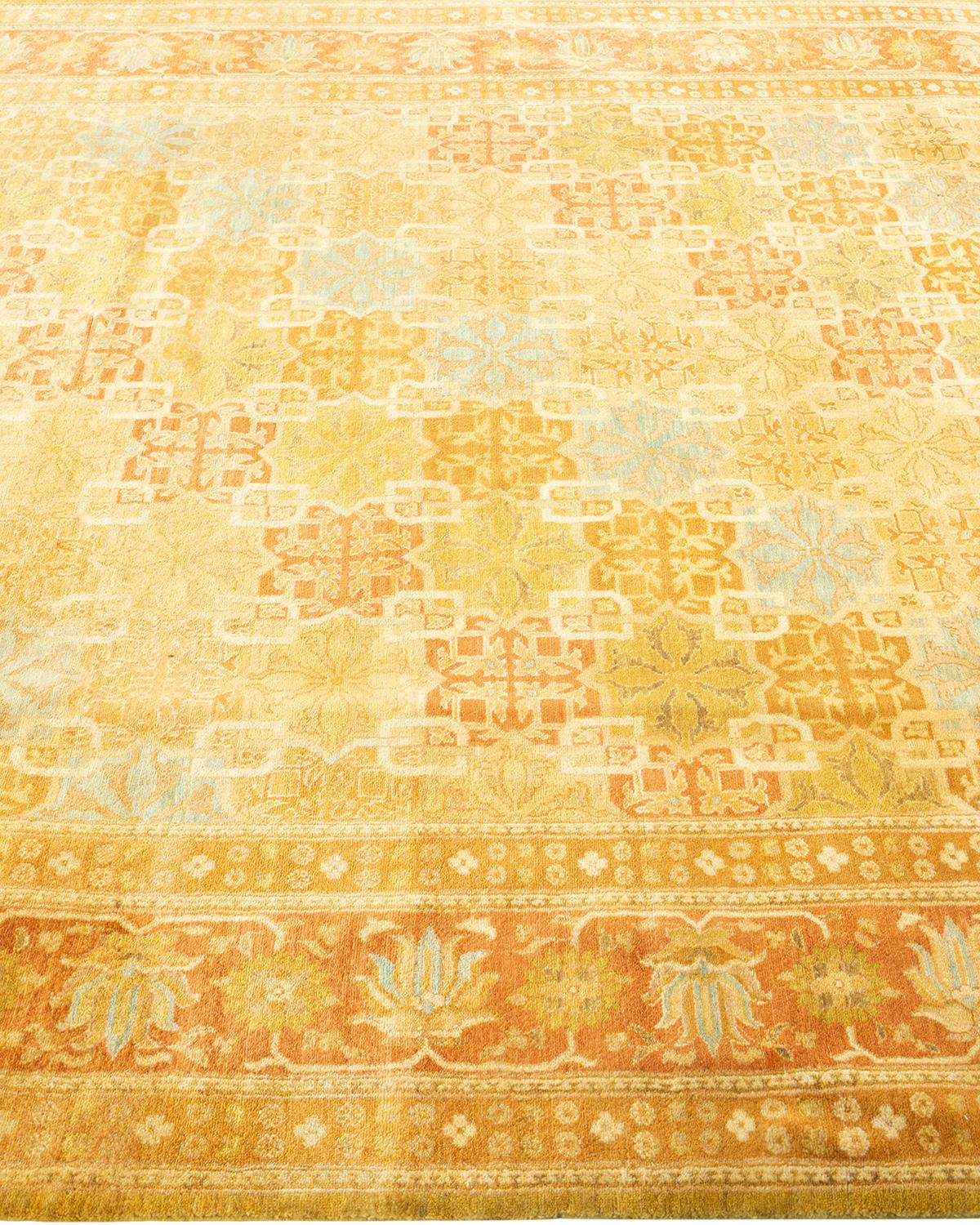 One-of-a-kind Hand Knotted Oriental Mogul Yellow Area Rug In New Condition For Sale In Norwalk, CT