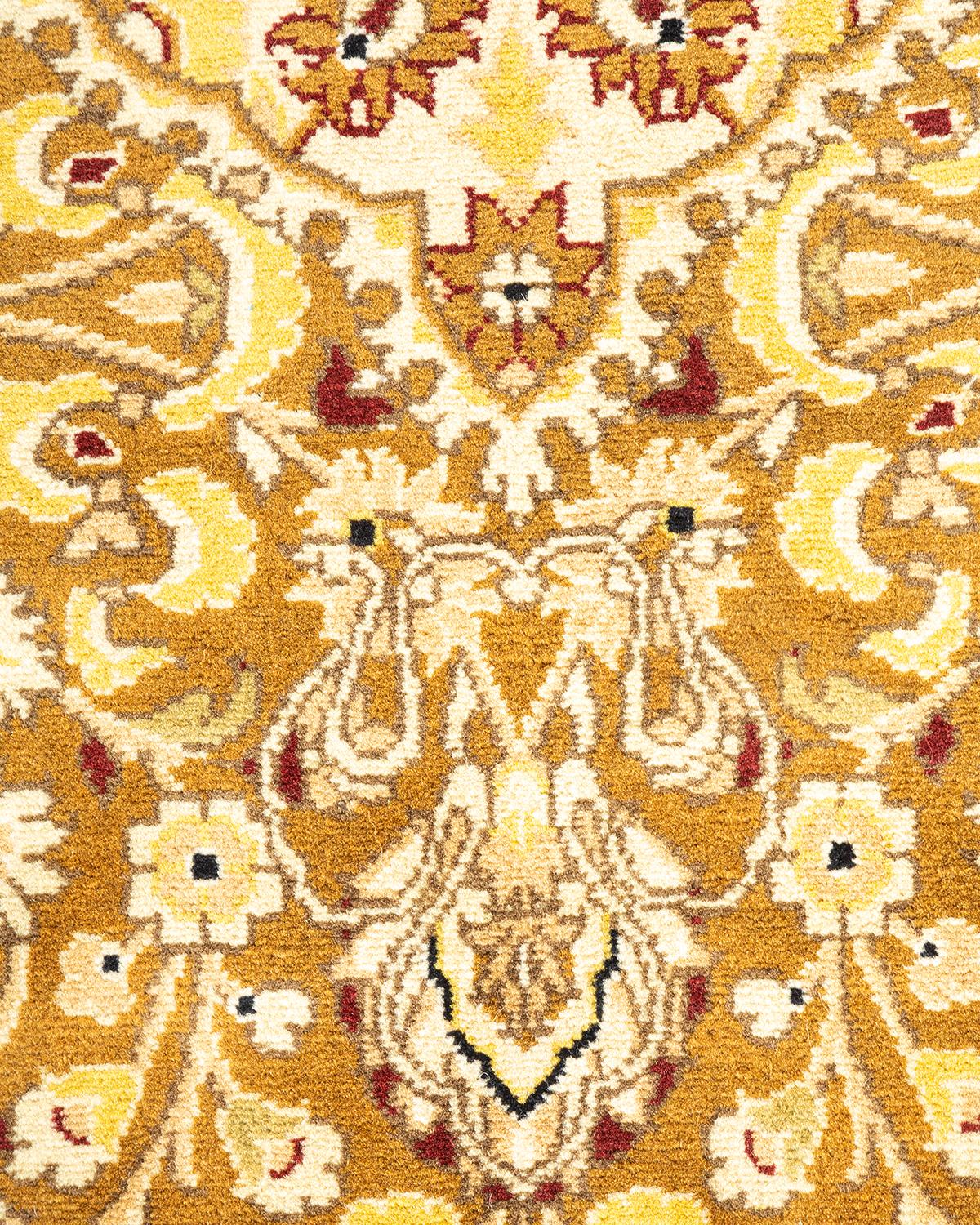 Pakistani One-of-a-kind Hand Knotted Oriental Mogul Yellow Area Rug For Sale