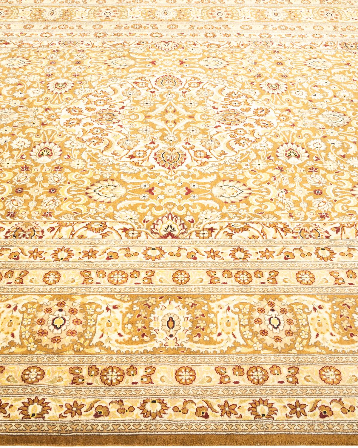 One-of-a-kind Hand Knotted Oriental Mogul Yellow Area Rug In New Condition For Sale In Norwalk, CT