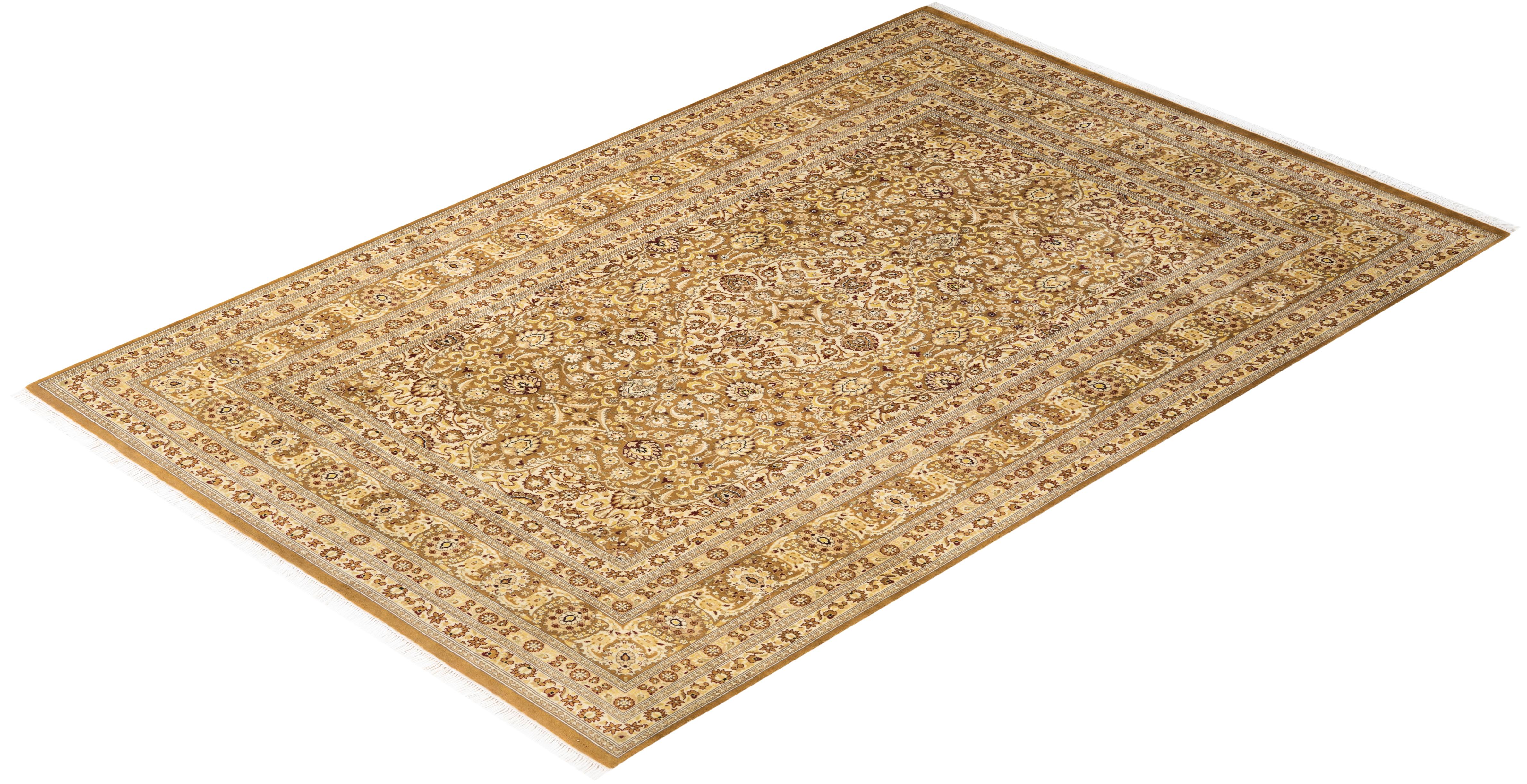 One-of-a-kind Hand Knotted Oriental Mogul Yellow Area Rug For Sale 2