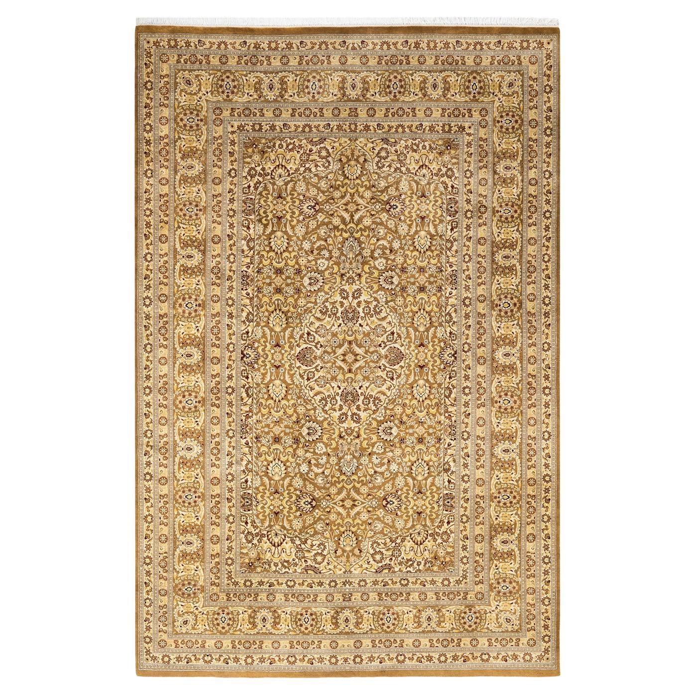 One-of-a-kind Hand Knotted Oriental Mogul Yellow Area Rug For Sale