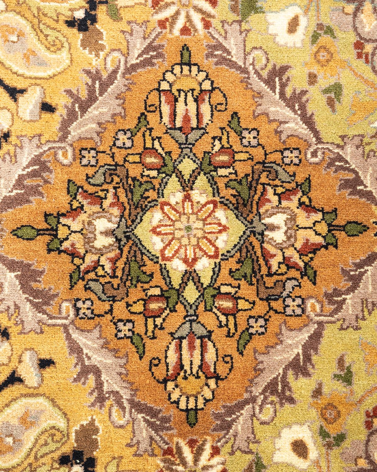 Pakistani One-Of-A-Kind Hand Knotted Oriental Mogul Yellow Area Rug For Sale