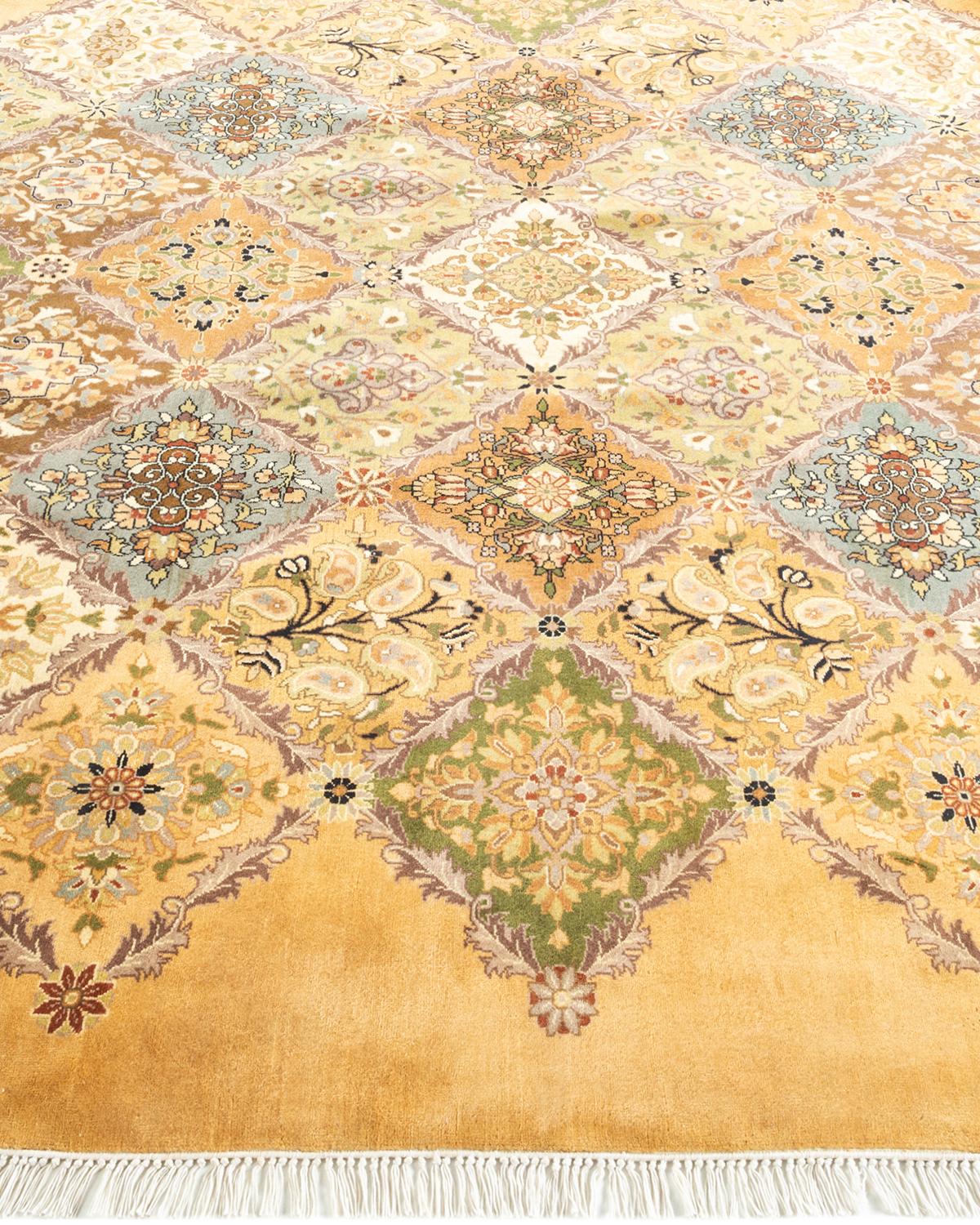 One-Of-A-Kind Hand Knotted Oriental Mogul Yellow Area Rug In New Condition For Sale In Norwalk, CT