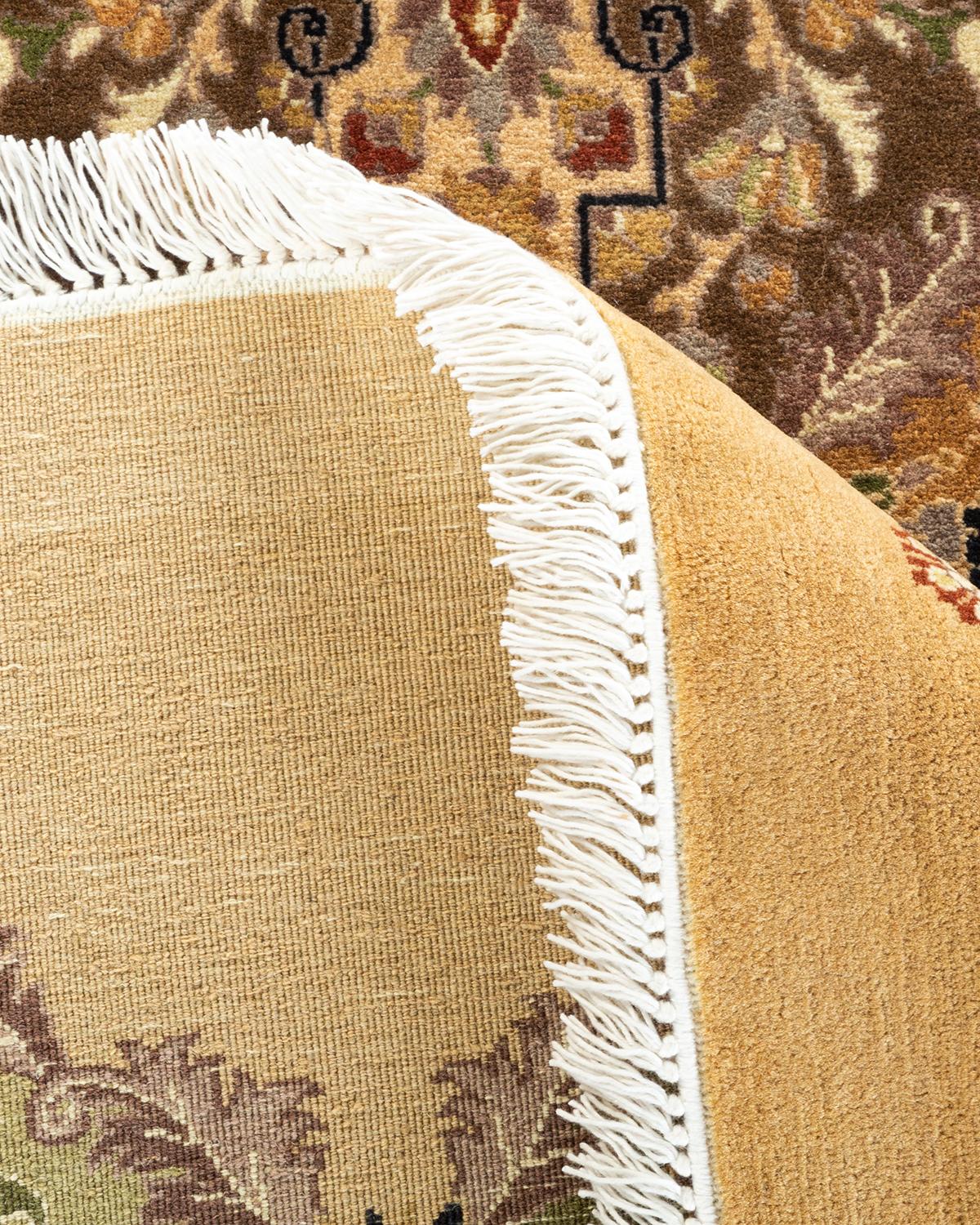 Laine Tapis unique Oriental Mogul jaune noué à la main, unique en son genre en vente