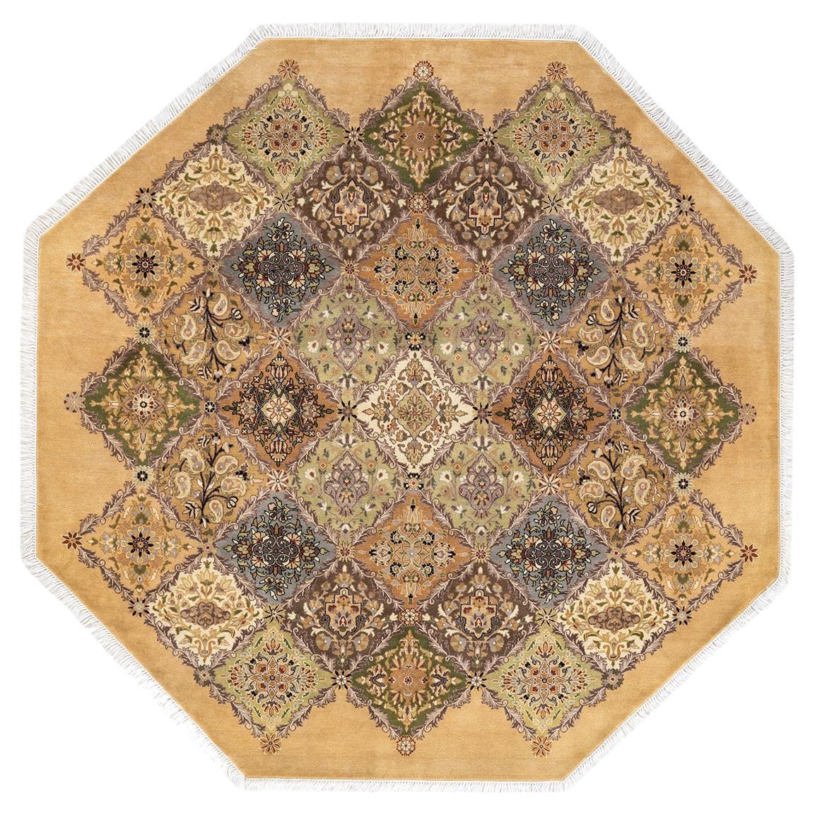 Tapis unique Oriental Mogul jaune noué à la main, unique en son genre