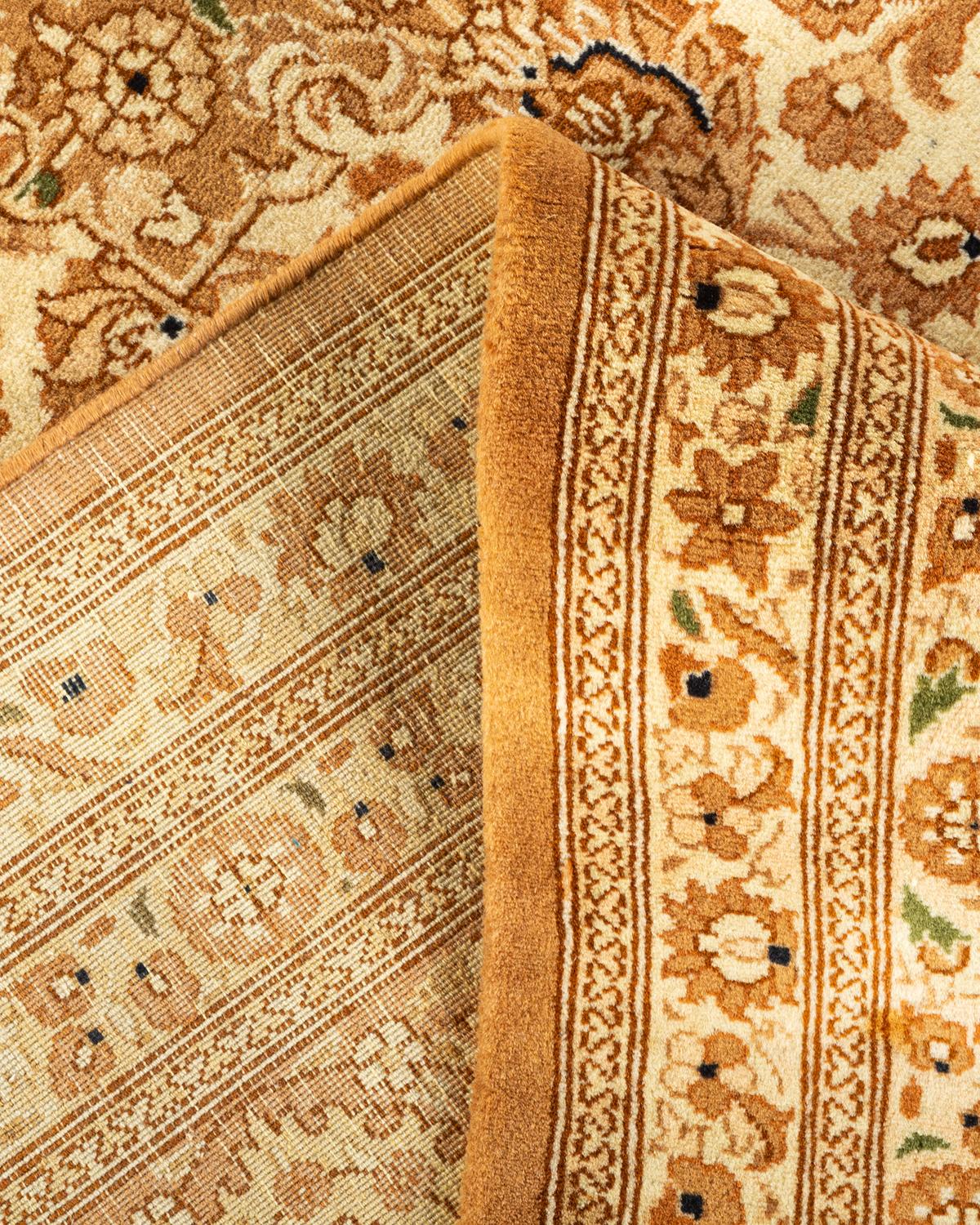 Laine Tapis d'Orient Mogul jaune, noué à la main, unique en son genre en vente