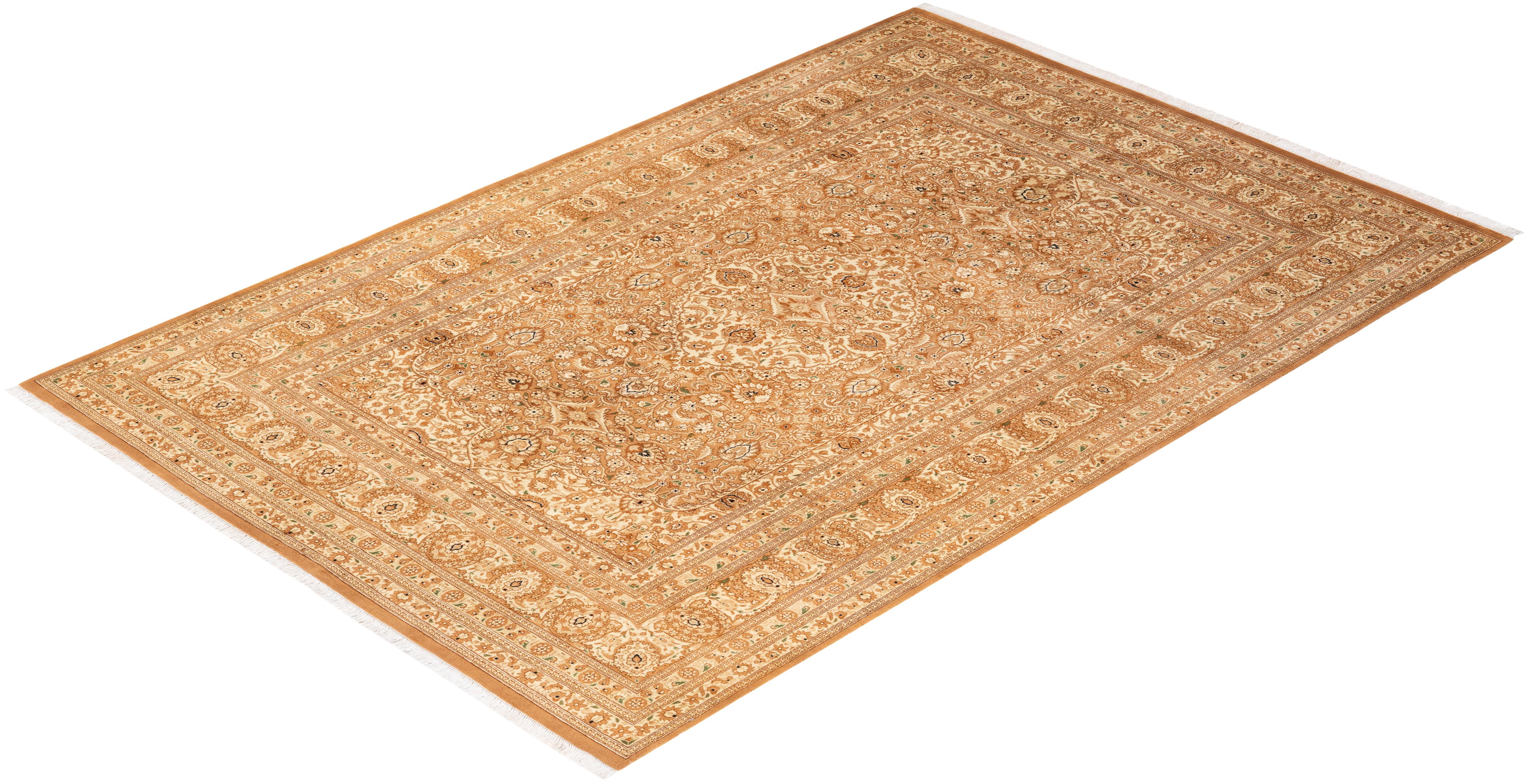 Tapis d'Orient Mogul jaune, noué à la main, unique en son genre en vente 2