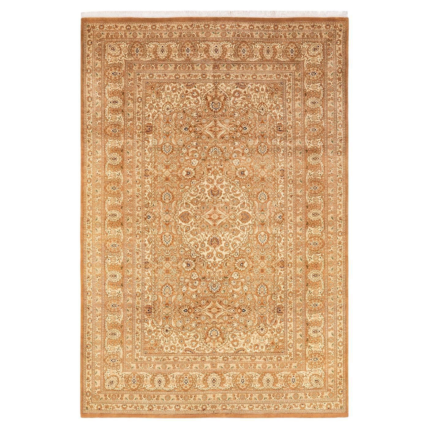 Tapis d'Orient Mogul jaune, noué à la main, unique en son genre