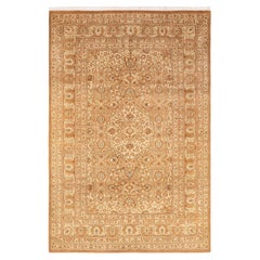Tapis d'Orient Mogul jaune, noué à la main, unique en son genre