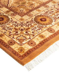 Handgeknüpfter orientalischer Mogul-Teppich in Gelb, Unikat