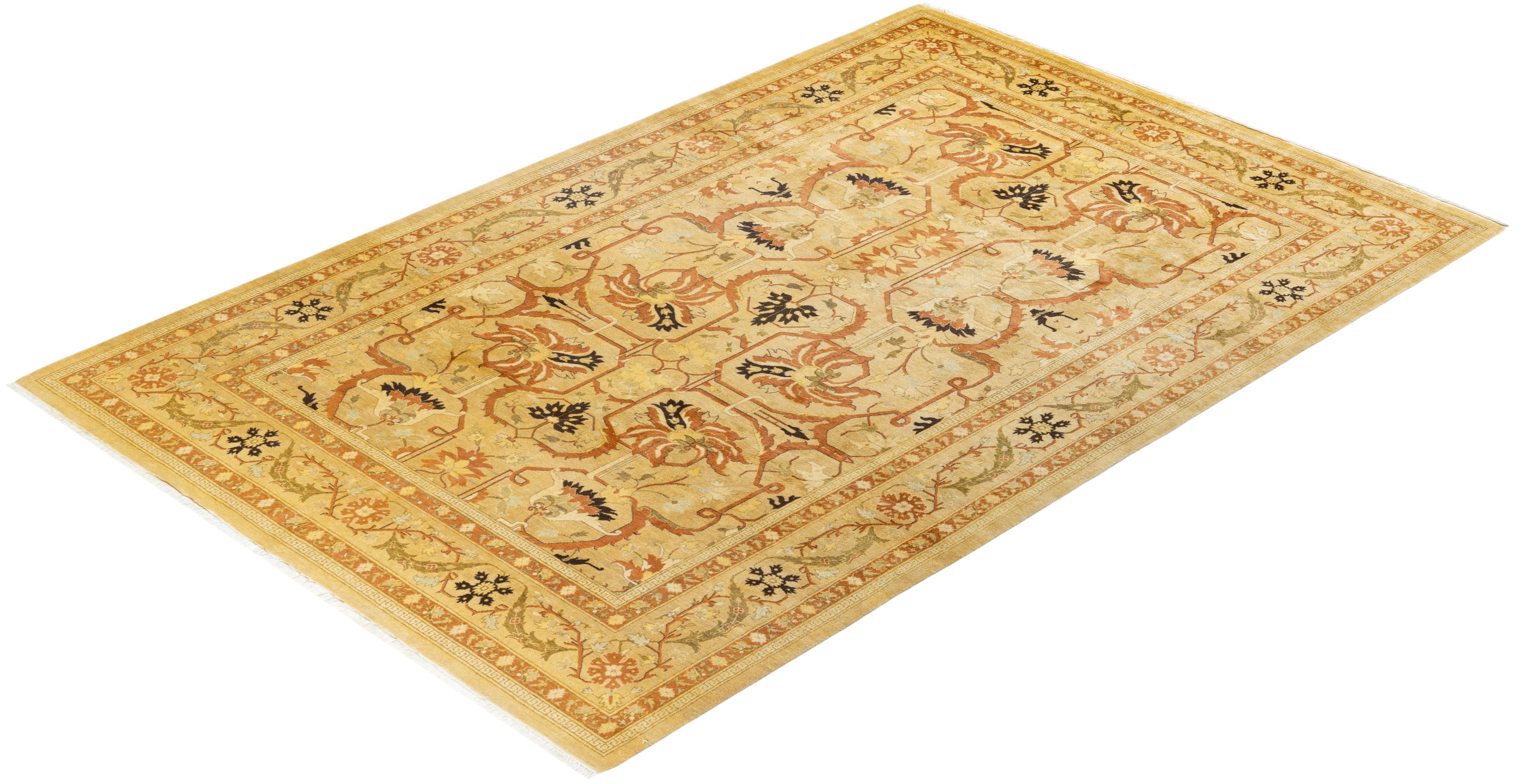 One-Of-A-Kind Hand Knotted Oriental Mogul Yellow Area Rug For Sale 2