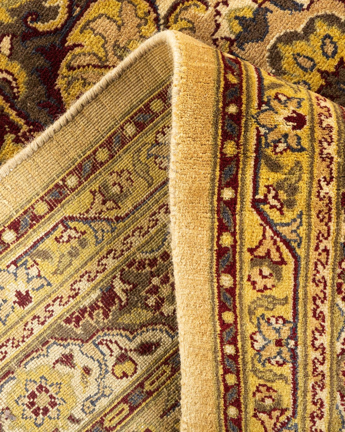 Laine Tapis d'Orient Mogul jaune, noué à la main, unique en son genre en vente